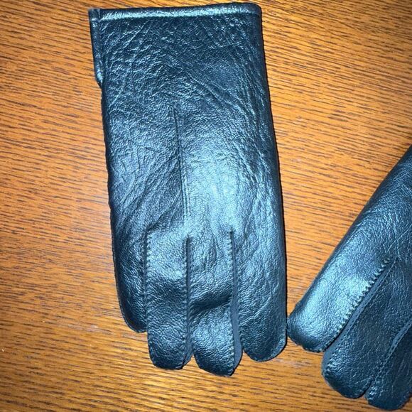 Vintage Men’s Black Vinyl Gloves Medium Made in Japan 60s 70s Mod Style Lined Wi - Picture 2 of 10